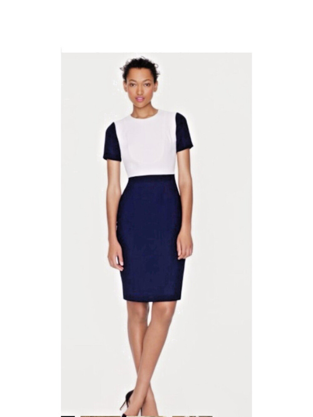 J. Crew Classic Sheath Colorblock Navy Blue White Dress Office Business Size 2